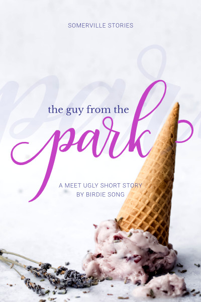 An overturned ice cream and sprig of lavender on the cover of The Guy from the Park by Birdie Song